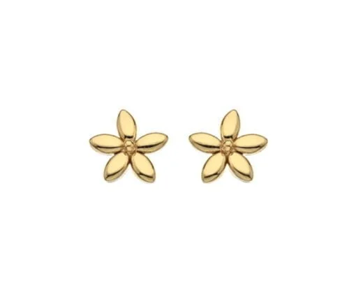 Curteis 9 Carat Gold Polished 5 Petal Flower Stud Earrings