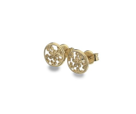 9 Carat Gold Framed Floral Pattern Stud Earrings