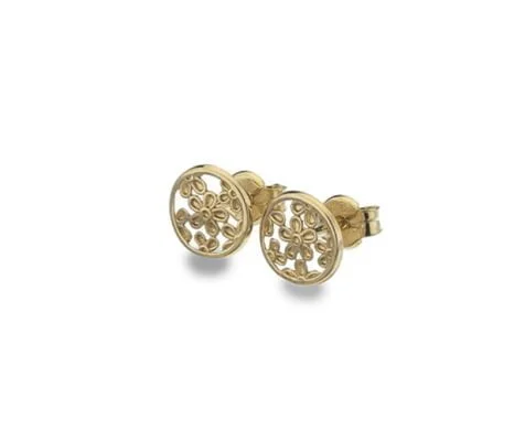 9 Carat Gold Framed Floral Pattern Stud Earrings