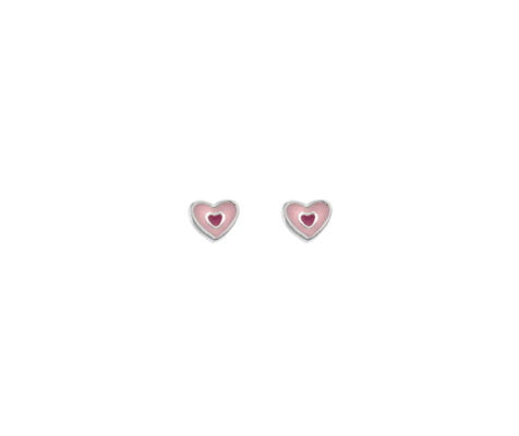 Curteis Silver Children’s Two Tone Pink Enamel Heart Stud Earrings