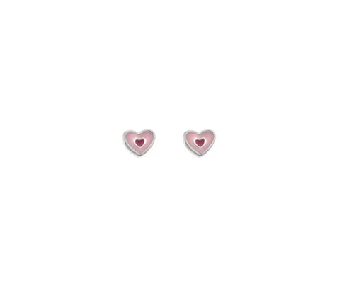 Curteis Silver Children’s Two Tone Pink Enamel Heart Stud Earrings
