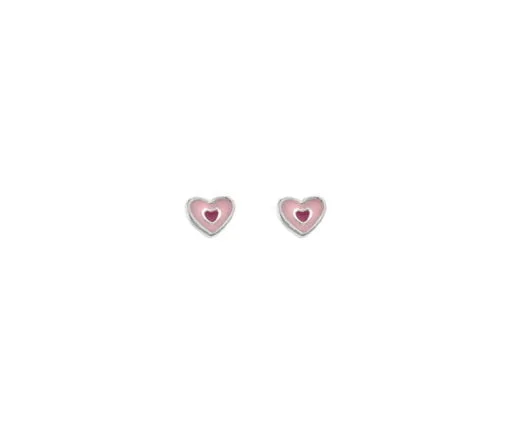 Curteis Silver Children’s Two Tone Pink Enamel Heart Stud Earrings