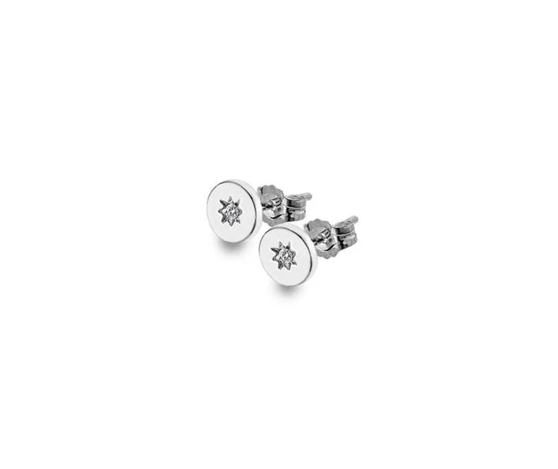 Curteis Sterling Silver Circular Diamond Set Stud Earrings