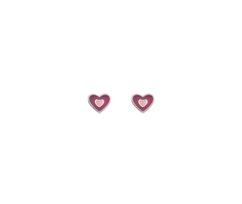 Sterling Silver Children’s Pink Enamel Heart Stud Earrings
