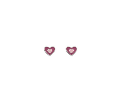 Sterling Silver Children’s Pink Enamel Heart Stud Earrings