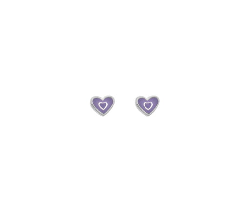 Sterling Silver Children’s Purple Enamel Heart Stud Earrings