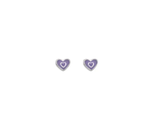 Sterling Silver Children’s Purple Enamel Heart Stud Earrings