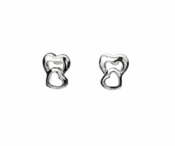 Curteis Silver Small Double Heart Stud Earrings