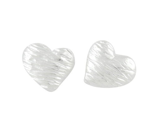 Sterling Silver Large Etched Pattern Heart Stud Earrings
