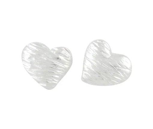 Sterling Silver Large Etched Pattern Heart Stud Earrings