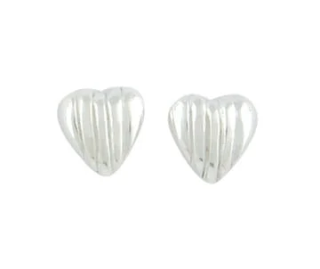 Silver Small Etched Pattern Heart Stud Earrings
