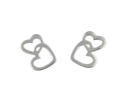 Sterling Silver Double Heart Stud Earrings