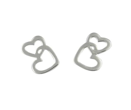 Sterling Silver Double Heart Stud Earrings