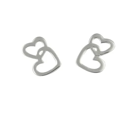 Sterling Silver Double Heart Stud Earrings