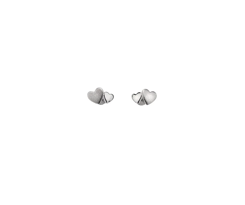 Sterling Silver Designer Double Heart Stud Earrings