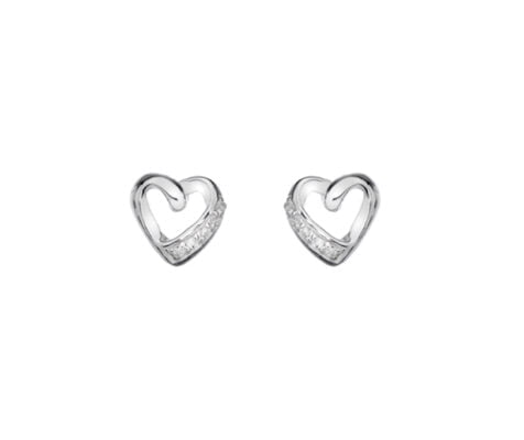Sterling Silver and Cubic Zirconia Classic Set Heart Stud Earrings