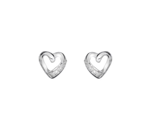 Sterling Silver and Cubic Zirconia Classic Set Heart Stud Earrings