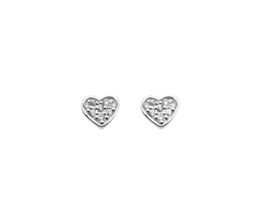 Sterling Silver and Cubic Zirconia Set Heart Stud Earrings