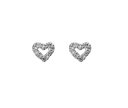 Curteis Silver Designer Heart and Cubic Zirconia Stud Earrings