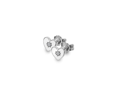 Curteis Sterling Silver Heart and Diamond Set Stud Earrings