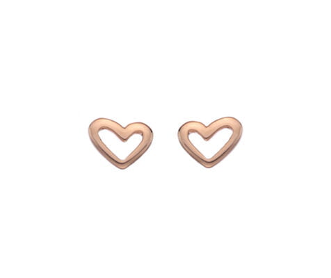 Sterling Silver and Rose Gold Plated Open Heart Stud Earrings