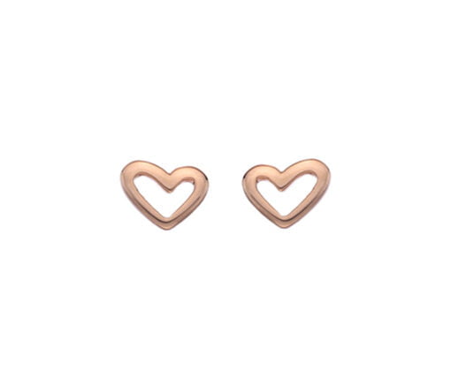Sterling Silver and Rose Gold Plated Open Heart Stud Earrings
