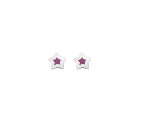 Curteis Sterling Silver Children’s Pink Enamel Star Stud Earrings