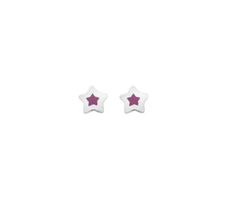 Curteis Sterling Silver Children’s Pink Enamel Star Stud Earrings