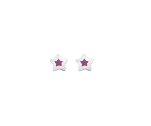 Curteis Sterling Silver Children’s Pink Enamel Star Stud Earrings