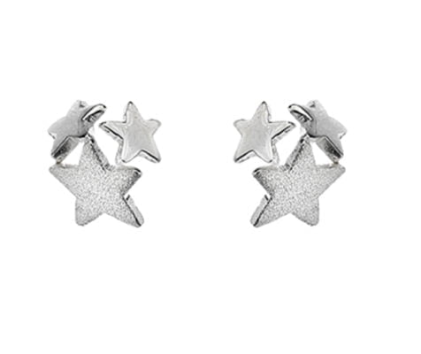Curteis Sterling Silver Triple Star Ball Cluster Stud Earrings
