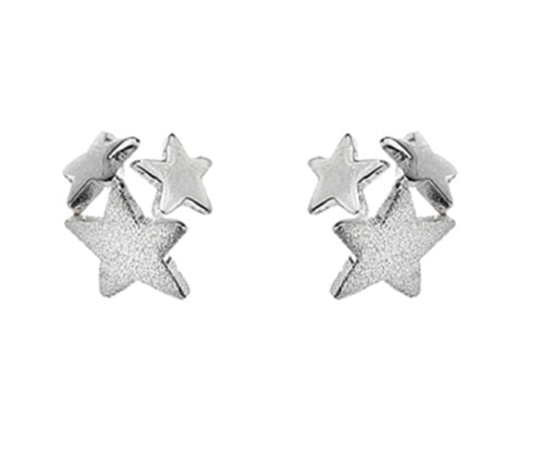 Curteis Sterling Silver Triple Star Ball Cluster Stud Earrings