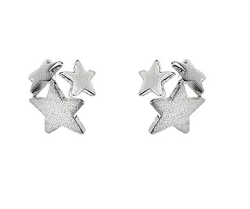 Curteis Sterling Silver Triple Star Ball Cluster Stud Earrings