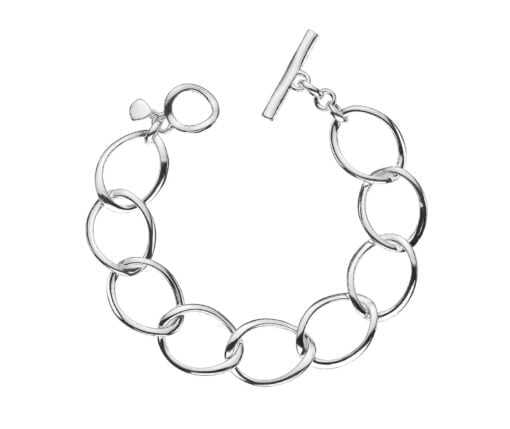 Sterling Silver Medium Linked Rounded Bracelet with T Bar