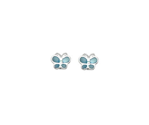 Curteis Sterling Silver Blue Mother of Pearl Butterfly Stud Earrings