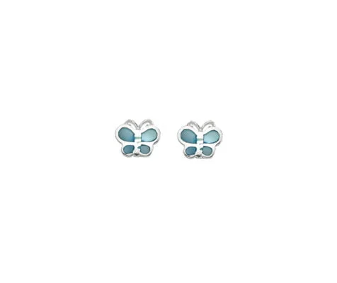 Curteis Sterling Silver Blue Mother of Pearl Butterfly Stud Earrings