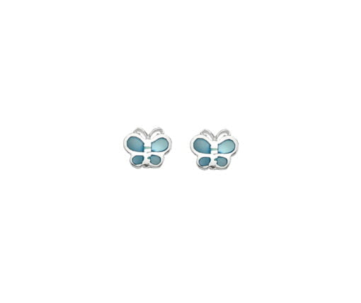 Curteis Sterling Silver Blue Mother of Pearl Butterfly Stud Earrings