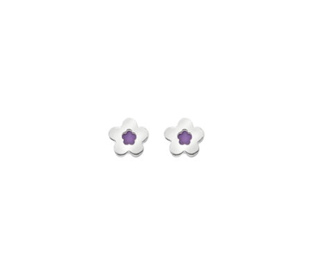 Curteis Sterling Silver Children’s Purple Enamel Flower Stud Earrings