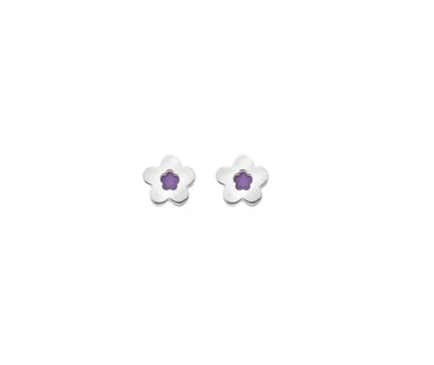 Curteis Sterling Silver Children’s Purple Enamel Flower Stud Earrings