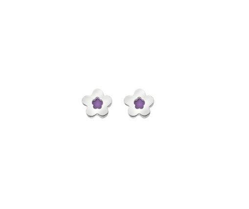 Curteis Sterling Silver Children’s Purple Enamel Flower Stud Earrings