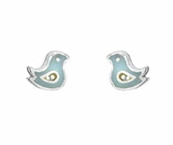 Sterling Silver Children's Blue Enamel Bird Earrings