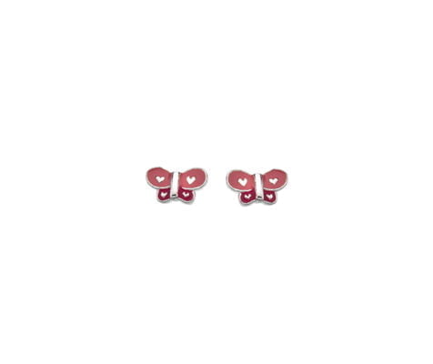 Sterling Silver Children's Pink Enamel Butterfly Earrings