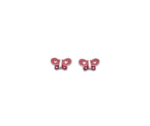 Sterling Silver Children's Pink Enamel Butterfly Earrings
