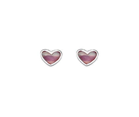 Sterling Silver with Pink Mother of Pearl Children’s Heart Stud Earrings