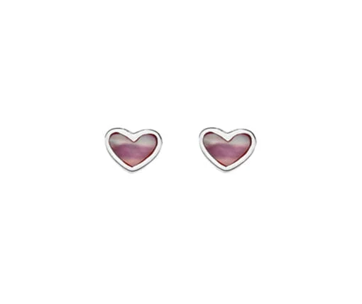 Sterling Silver with Pink Mother of Pearl Children’s Heart Stud Earrings