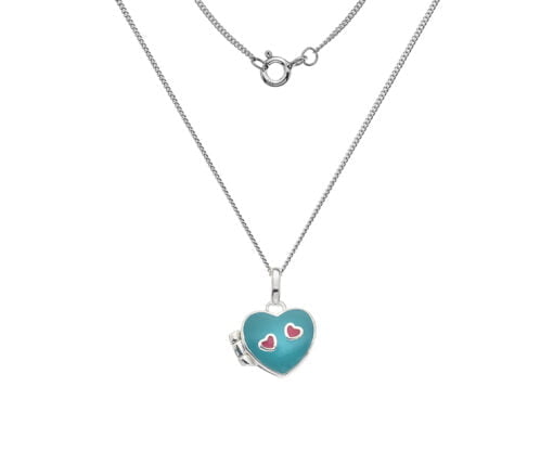Sterling Silver Children's Blue and Red Enamel Heart Locket on 14 Inch Chain