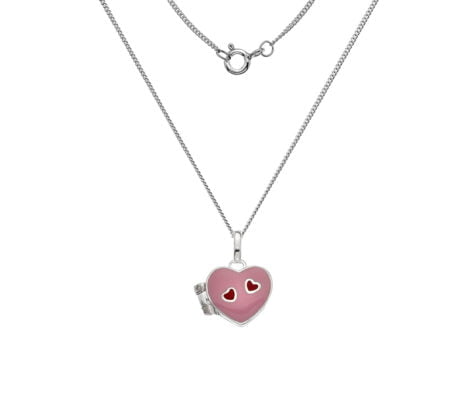 Sterling Silver Children's Pink and Red Enamel Heart Locket on 14 Inch Chain