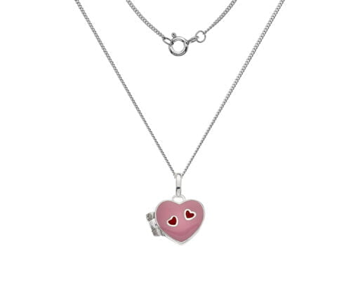 Sterling Silver Children's Pink and Red Enamel Heart Locket on 14 Inch Chain