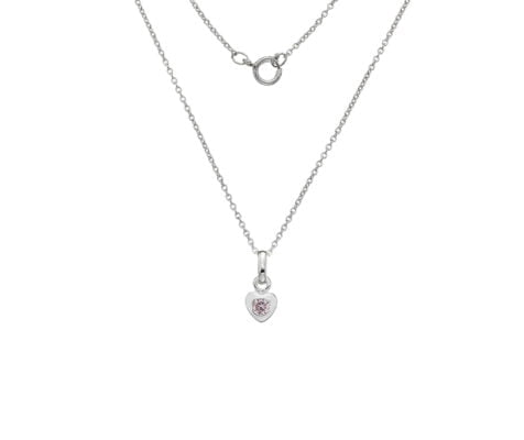 Sterling Silver Heart with Pink Cubic Zirconia Heart Children's Necklace