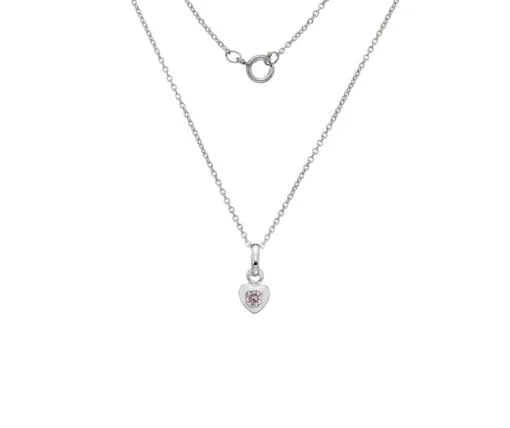 Sterling Silver Heart with Pink Cubic Zirconia Heart Children's Necklace