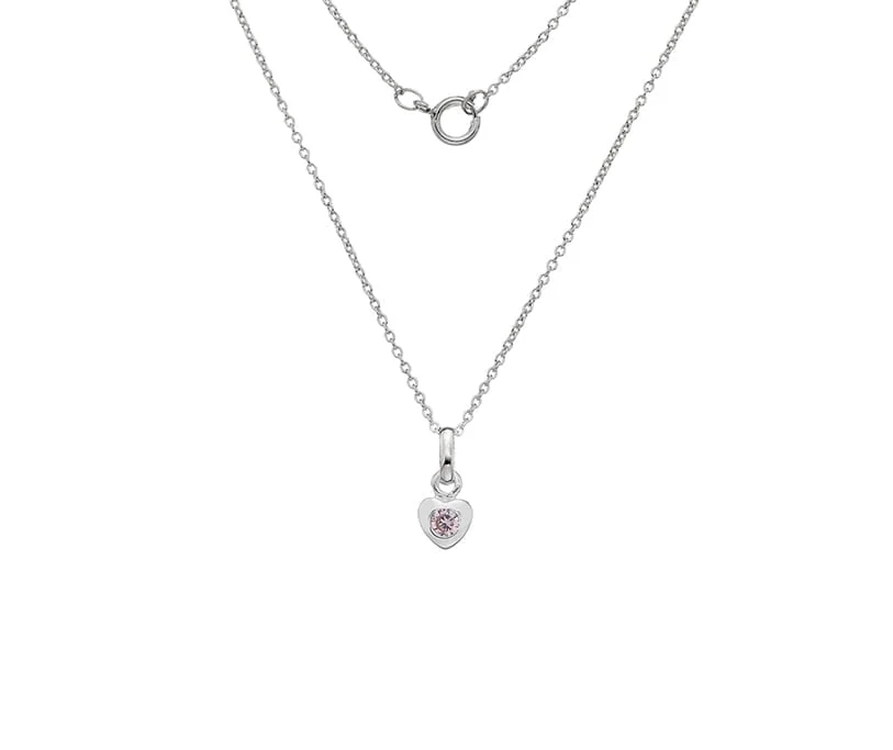 Sterling Silver Heart with Pink Cubic Zirconia Heart Children's Necklace